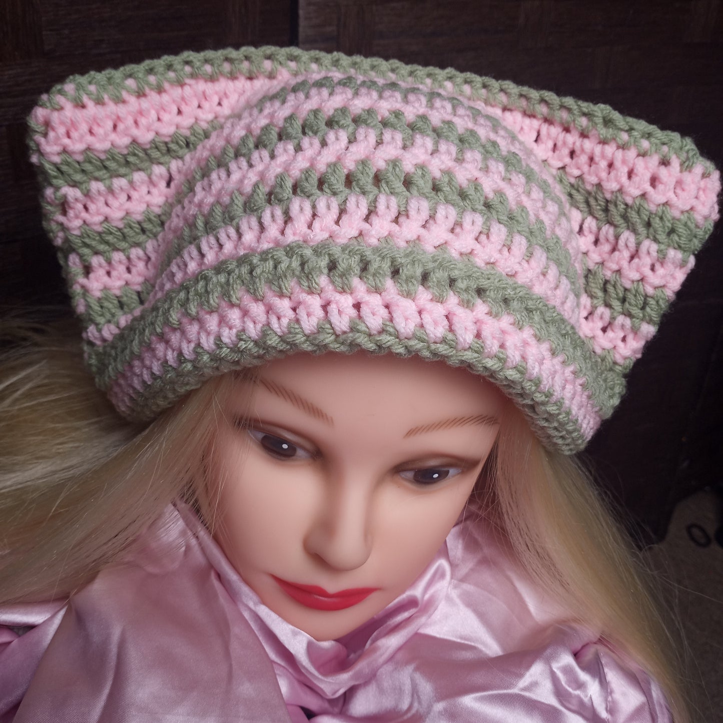Baby Pink/Forest Green Cat Hat