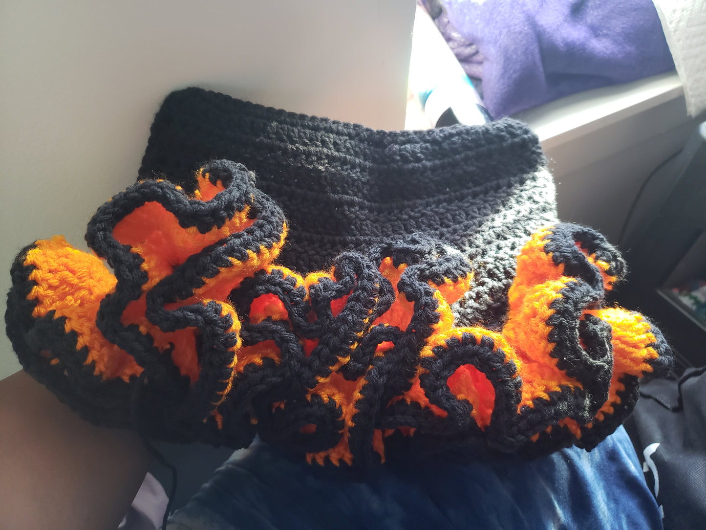 Black/Orange Ruffle Cat Beanie