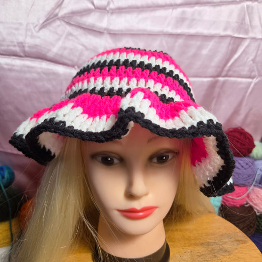 Pink Stripe Crochet Bucket Hat