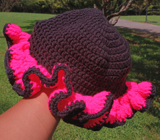 Black/Neon Pink Ruffle Hat