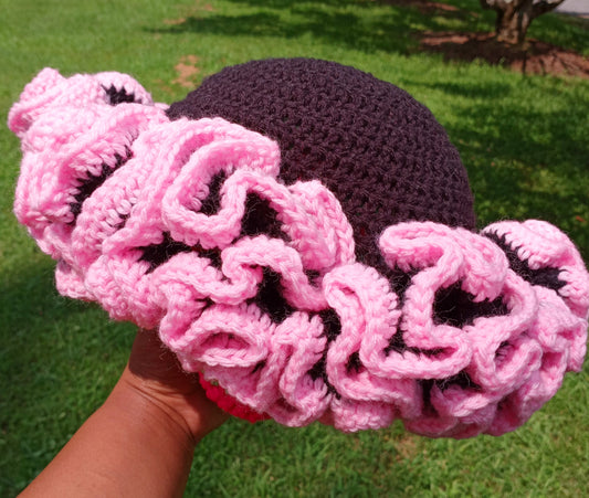 Black/Baby Pink Extra Ruffle Hat