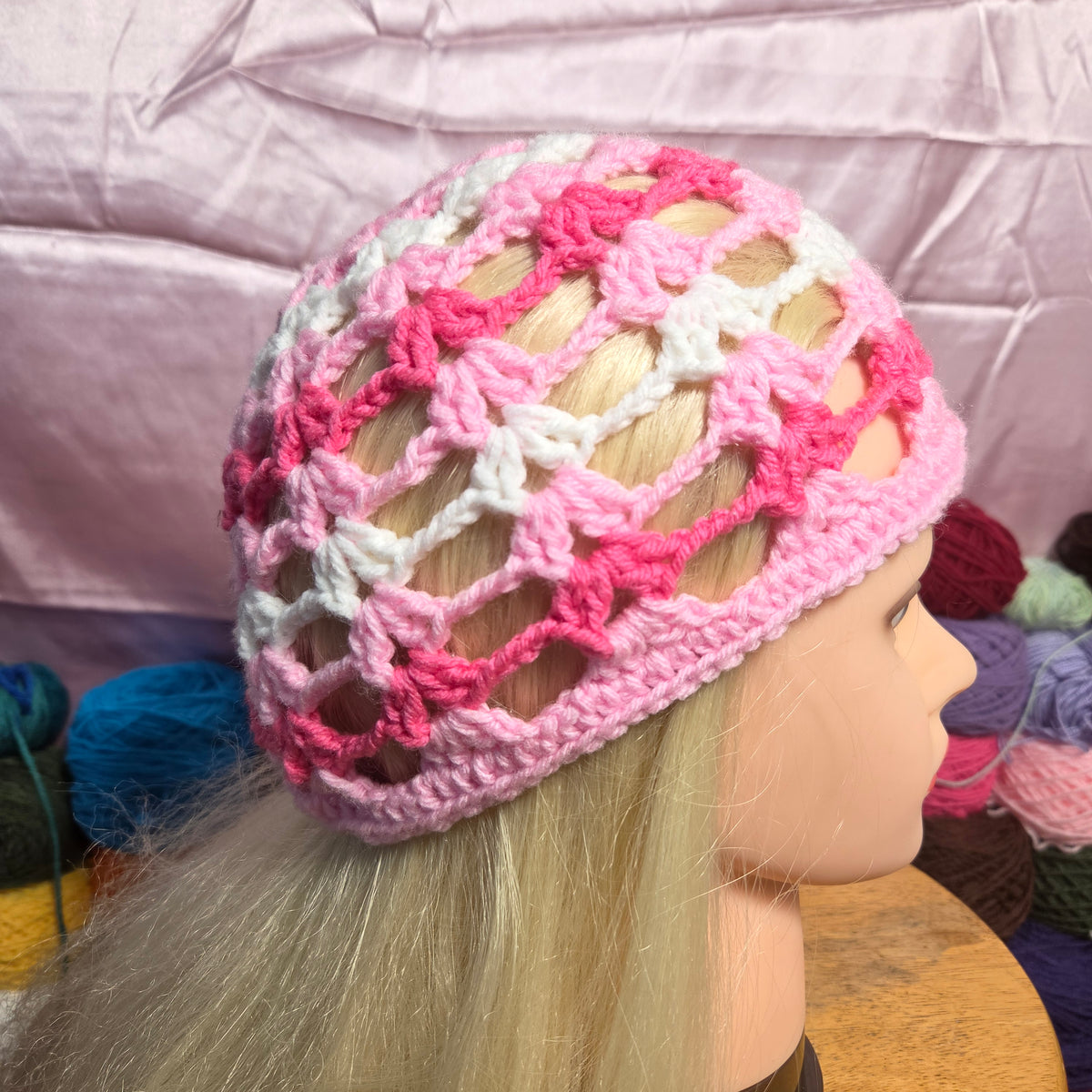 Mesh Crochet Cap (Pink)