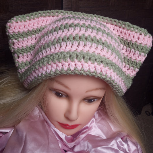 Baby Pink/Forest Green Cat Hat