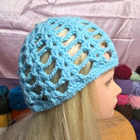 Blue Mesh Crochet Cap